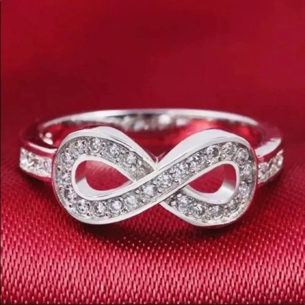 NEW INFINITY 925 STERLING SILVER DIAMOND RING, CUTE RING, SHINY RING. - Picture 5 of 5